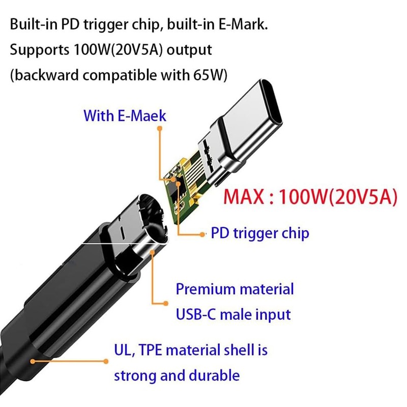 2PCS 5.9ft 100W 20V 5A PD Trigger USB Input to DC 5.5 x 2.5mm Power Cable gallery