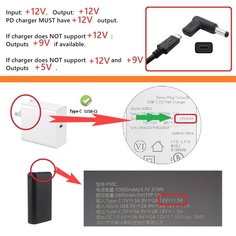 USB C to DC Converter 12V 3A 5.5mm x 2.1mm Adapter - Power for Devices gallery