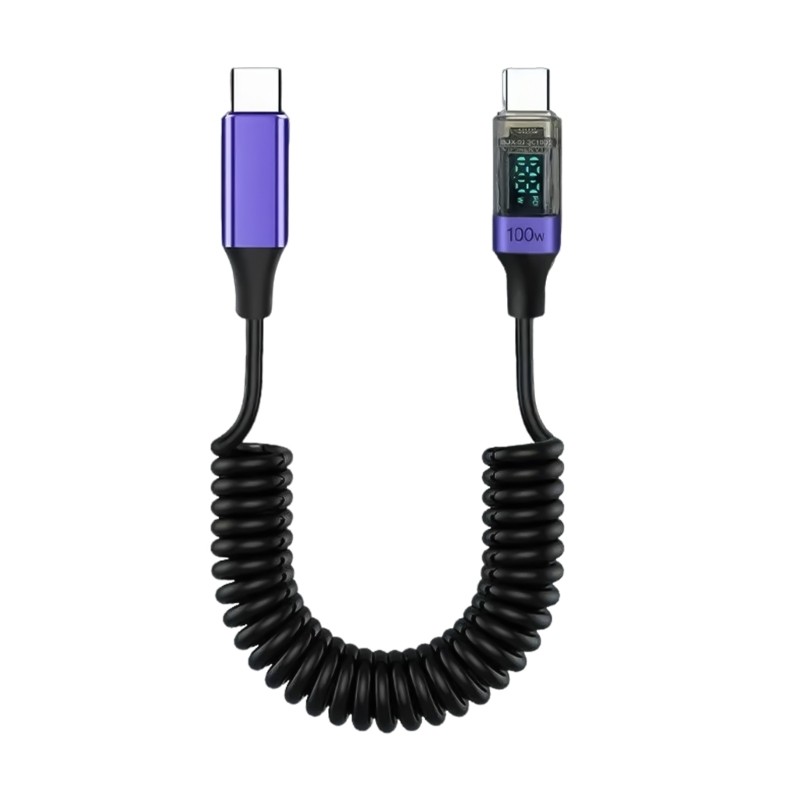 Retractable USB C PD100W Fast Charging Cable with Display for Office Travel Car gallery