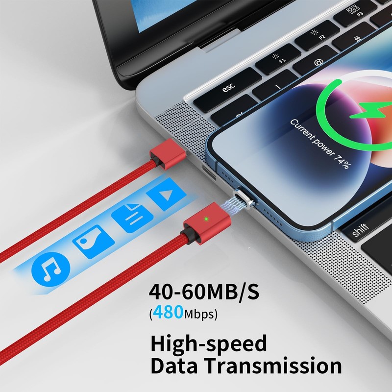 CNakdDG Magnetic Charging Cable 3A Fast Charging(3 3.3/6.6/6.6ft, Red gallery