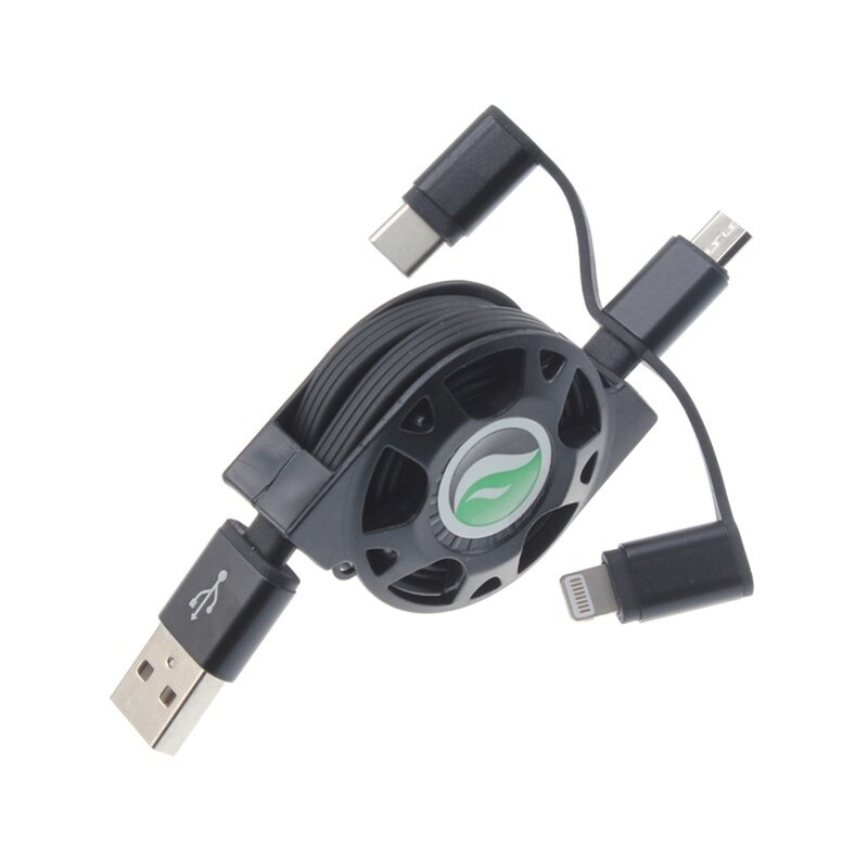 Retractable USB Cable Fast Charger Power Cord 3-in-1 Wire Sync for Smartphones