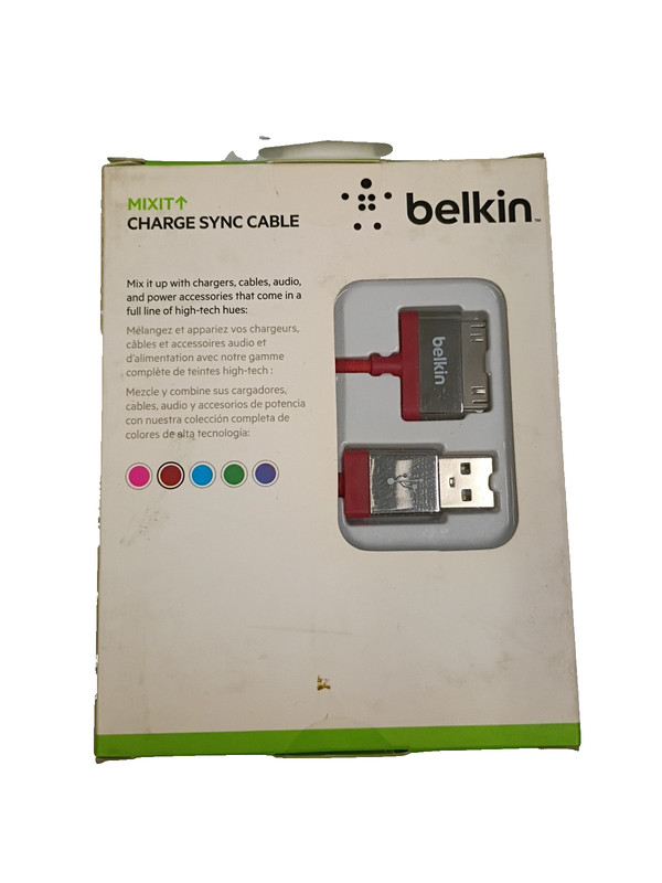 Belkin Mixit Red 30 Pin USB Charge Sync Cable for iPhone 4S iPod touch iPad