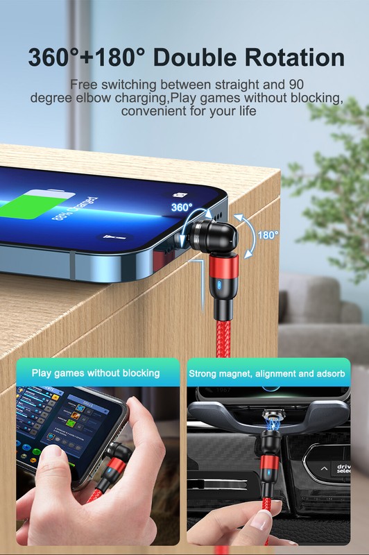 3-in-1 180°+360° Magnetic Charger Cable For Apple Micro USB Type-C Samsung LG gallery