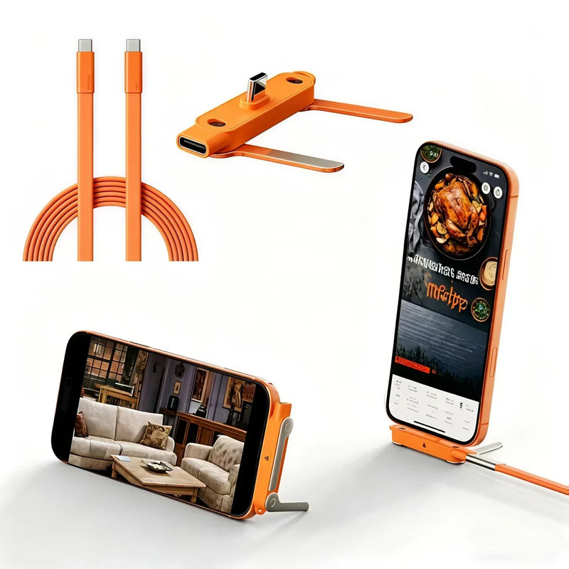 240W 2-In-1 USB C to Type C Fast Charging Foldable Bracket Datacable for Iphone gallery