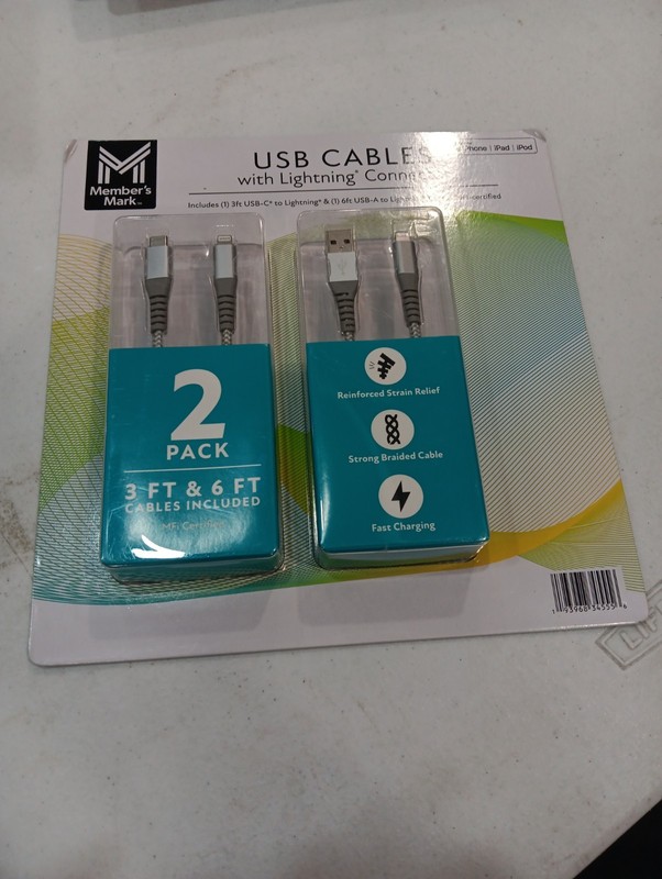 Member’s Mark Apple USB-C & USB-A Braided Cables, 2-Pack, 3ft. & 6ft.