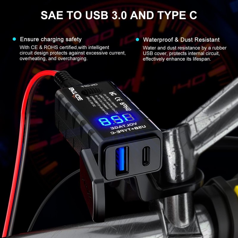 Motorcycle USB Charger SAE to USB Adapter Type C and Quick Charge USB 3.0 gallery