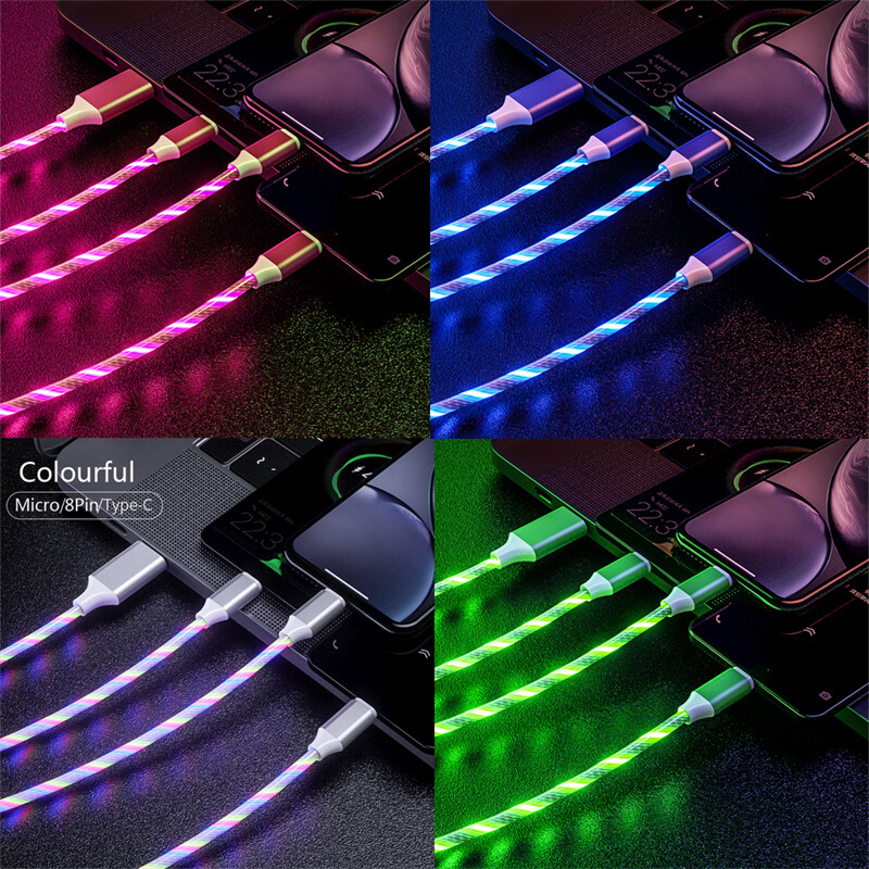 for iPhone TypeC Micro USB-C 3 in 1 LED Illuminated Mobile Phone Chargeing Cable gallery