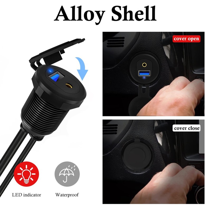 Alloy USB 3.0 AUX DC3.5mm Port Car Mount Flush Cable for Car Boat Motorcycle ... gallery