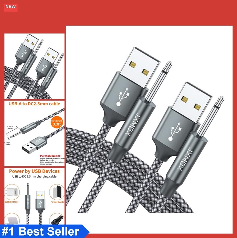 2 Pack USB A to 2.5mm Charging Cord 3ft Fast Charging Gray
