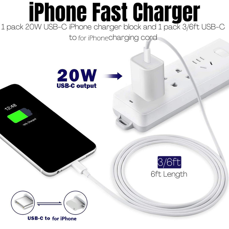 Lot 20W Power Adapter PD Fast Wall Charger Cord For iPhone 14/13/12/11/XR/8 iPad gallery