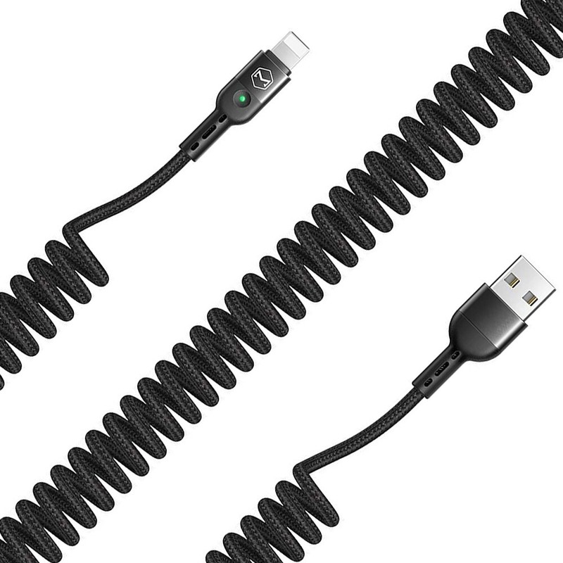Coiled-Black 8pin USB Charging Data Sync Cable for iPhoneXS MAX XR X 8 7 SE/SE3