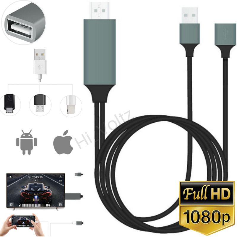 1080 3Ft HDMI USB AV Mirroring CablePhone to TV HDTV Adapter For iPhone Android