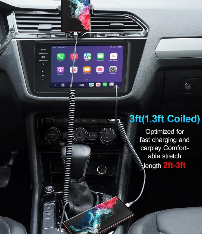 USB C to C 100W 3ft, 2Pack Coiled USB C Charger Cable for Car, Short Type C U... gallery