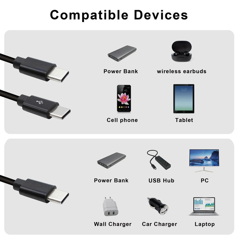 2 In 1 USB Type C Splitter Cable Charging Data Sync Multi Cord 1.6 FT 0.5M gallery