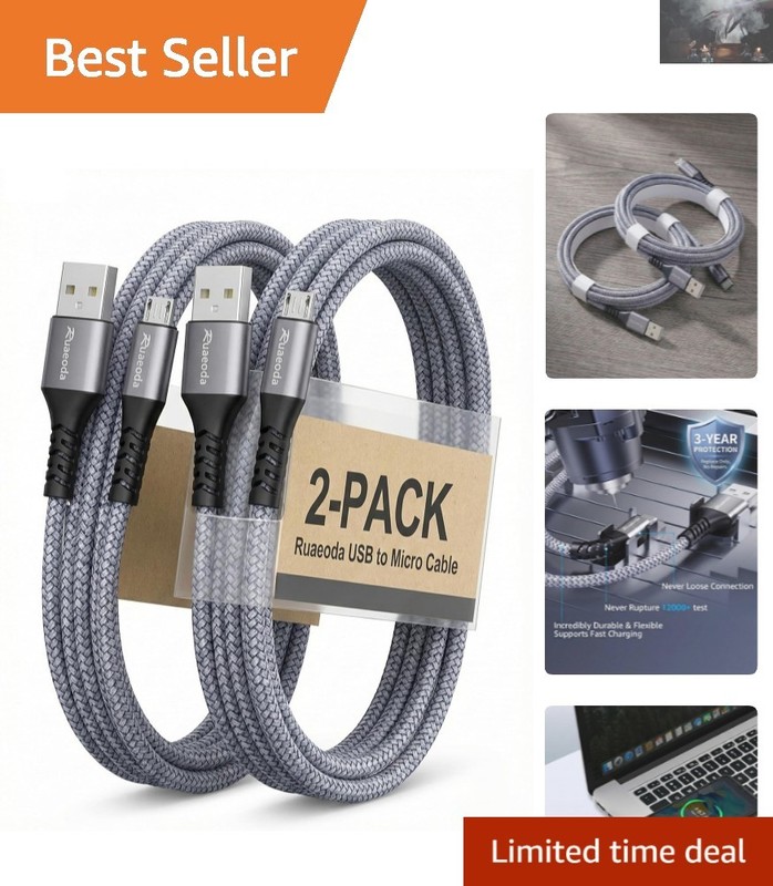 6ft Micro USB Cable 2-Pack – Durable Braided High-Speed Charger for All Devices