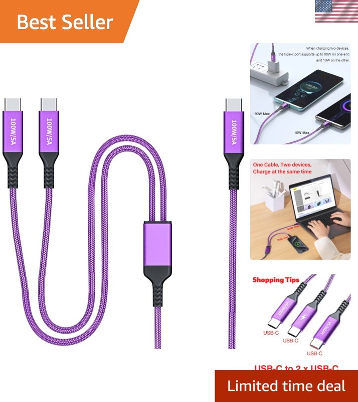 4FT 2 in 1 100W USB c to Dual USB C Fast Charging Cable, USB-C to Double Type…
