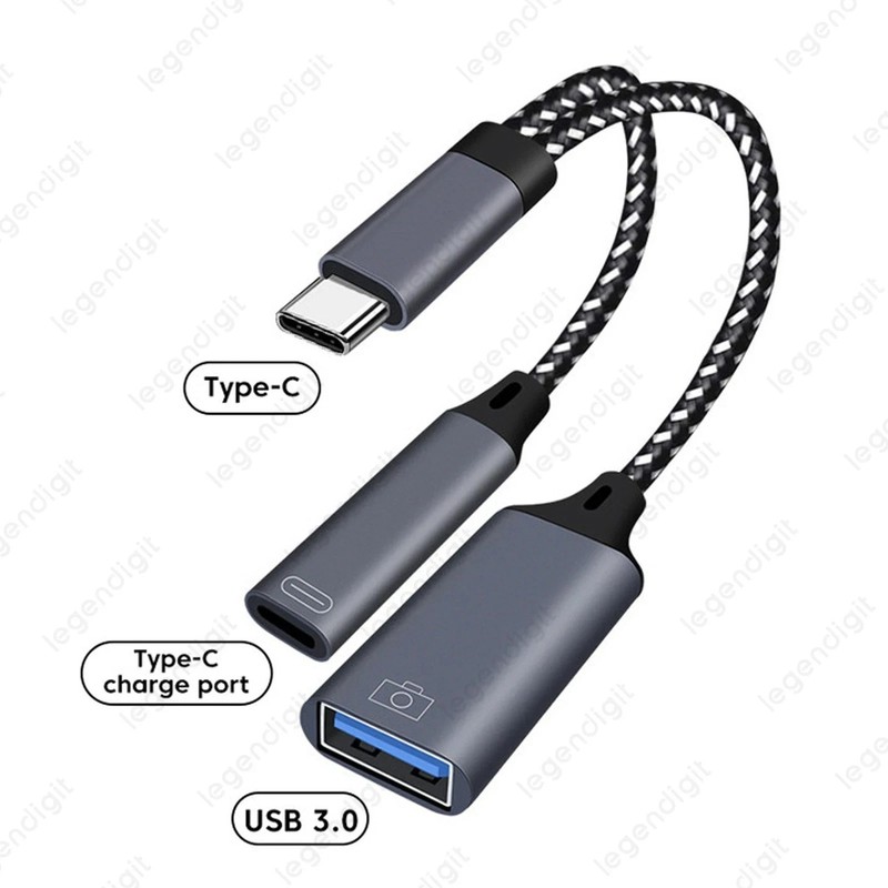 2-in-1 OTG Adapter USB C to USB A Female with 60W PD Fast Charging Port Cable gallery