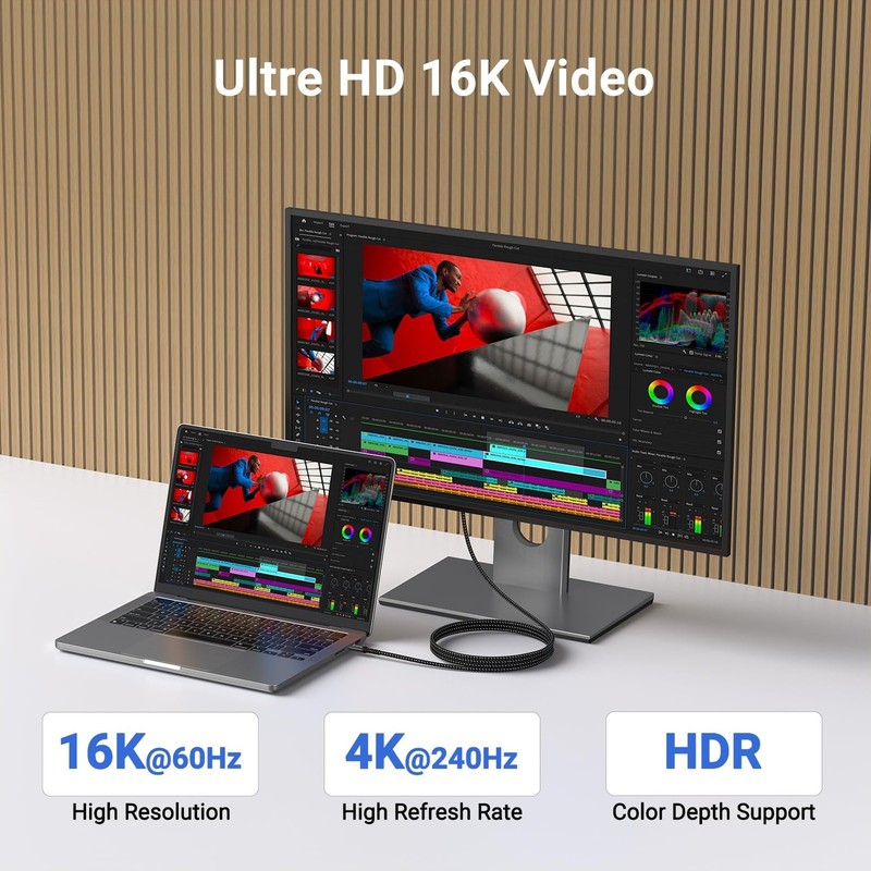 2 PCS 6.6Ft 80Gbps USB C To C Cable 240W 16K/Dual 8K Braided Video Data Cord gallery