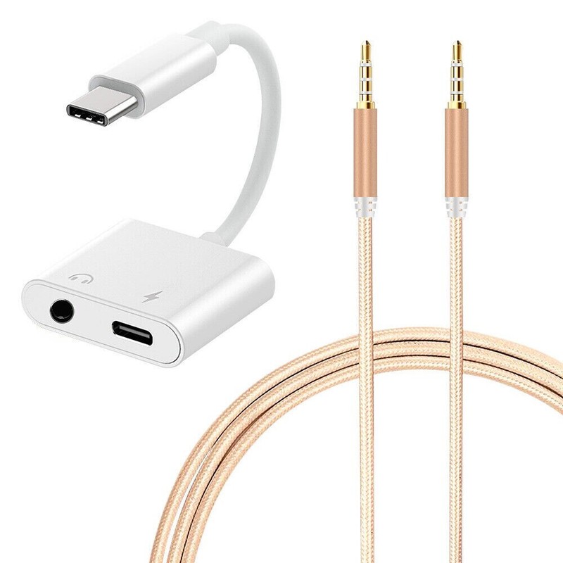 2in1 Type C to 3.5 mm Audio Aux Adapter Car Earphone Cable fit Google Pixel 3 XL