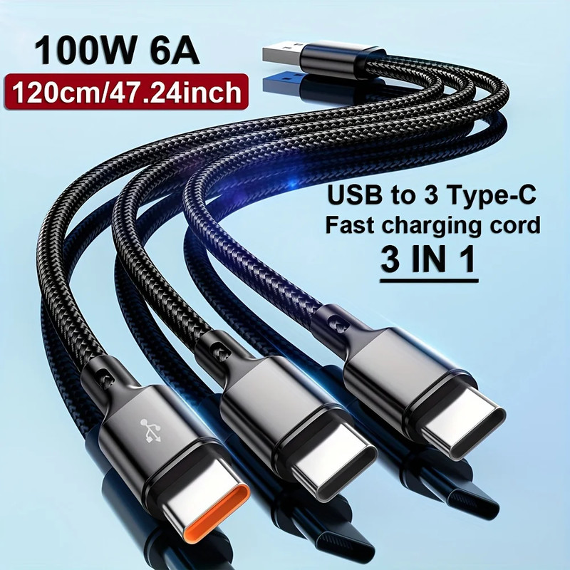 3 in 1 USB C Fast Charging Cable 100W Multi Charger Cord for Samsung Xiaomi gallery