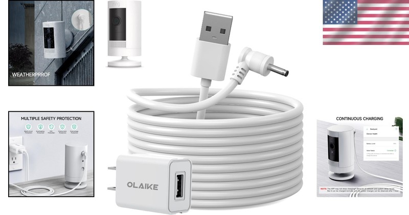 16ft Weatherproof Charge Cable for Ring Stick Up Cam - Continuous Power Solution gallery