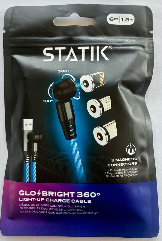 Statik 360 Universal Magnetic 6 ft Charge Cable w 3 Magnetic Tips New