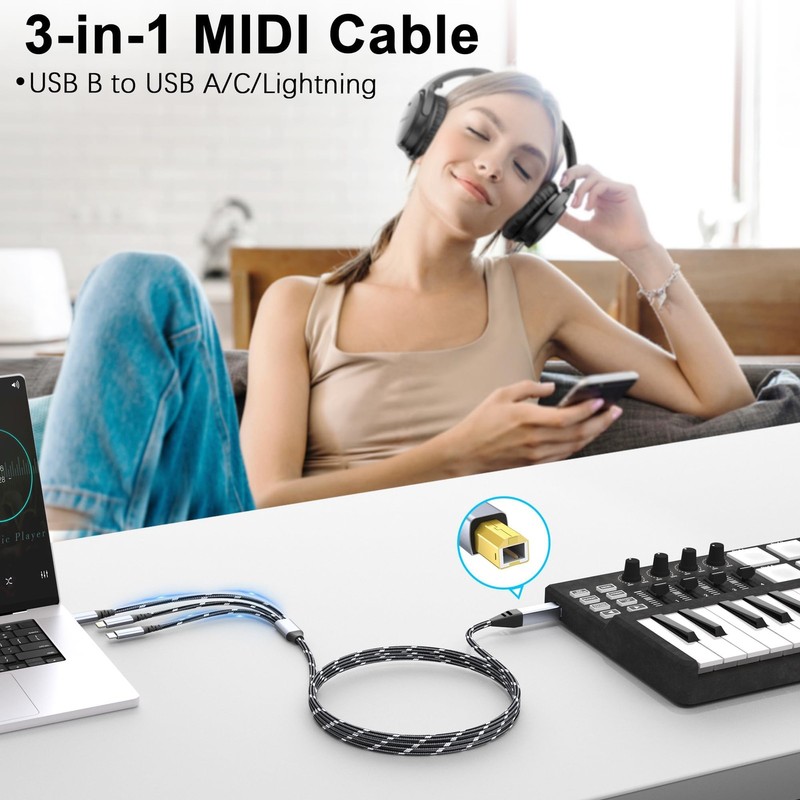 Printer Cable,USB &USB-A to USB-B Cable，High Speed Nylon Braided Scanner Prin... gallery