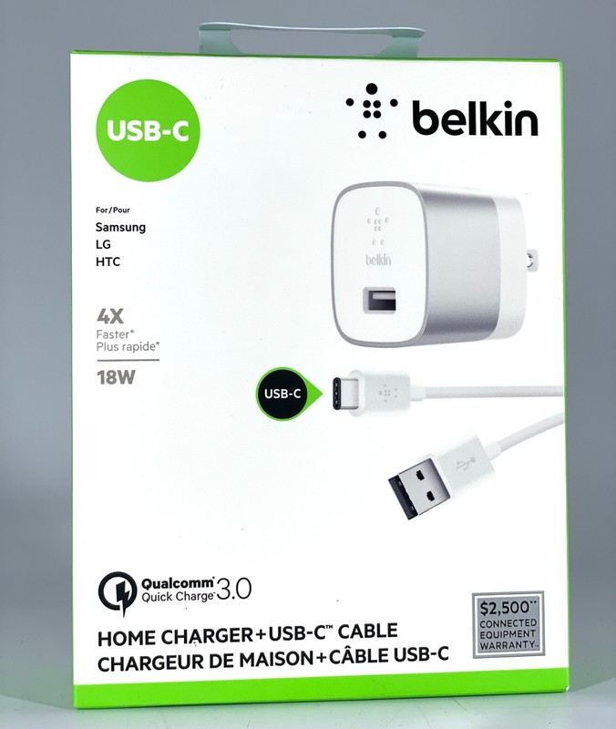 Belkin 18W Fast Charger Adapter With USB-A to USB-C Cable For iPhone & Samsung
