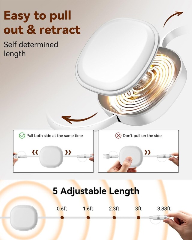Minlu 65W Retractable 3.86 feet (cable), Compact (charging case), White gallery