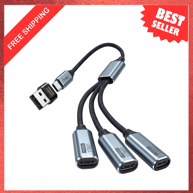 USB C Splitter Cable 1 in 3 Out, USB C Male to 3 Female Multi Port Hub Cable