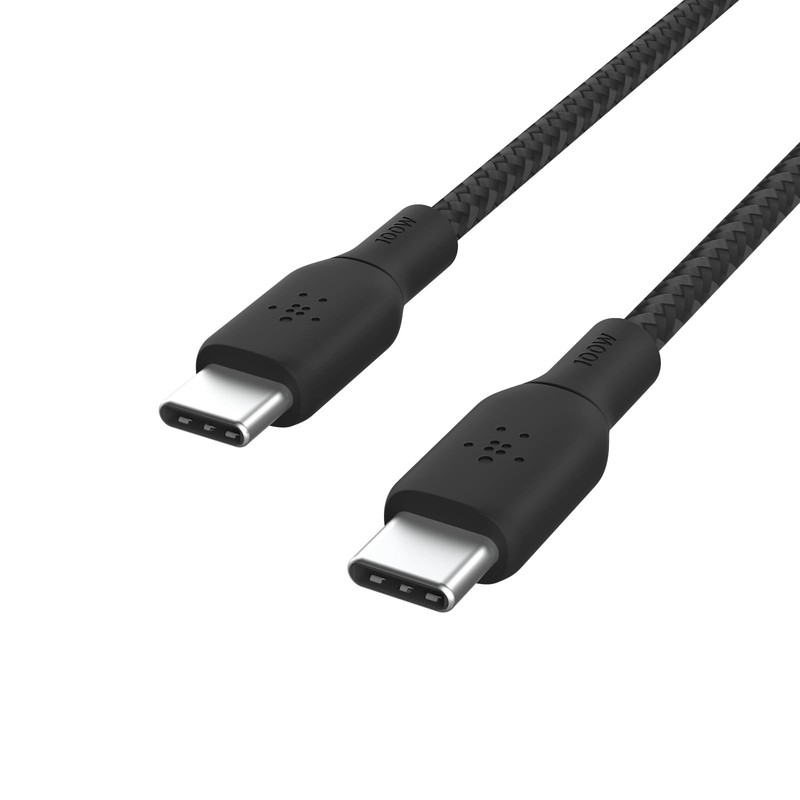 Belkin USB C to USB C Cable 6.6ft 100W Braided Black for iPhone 17 Galaxy S25