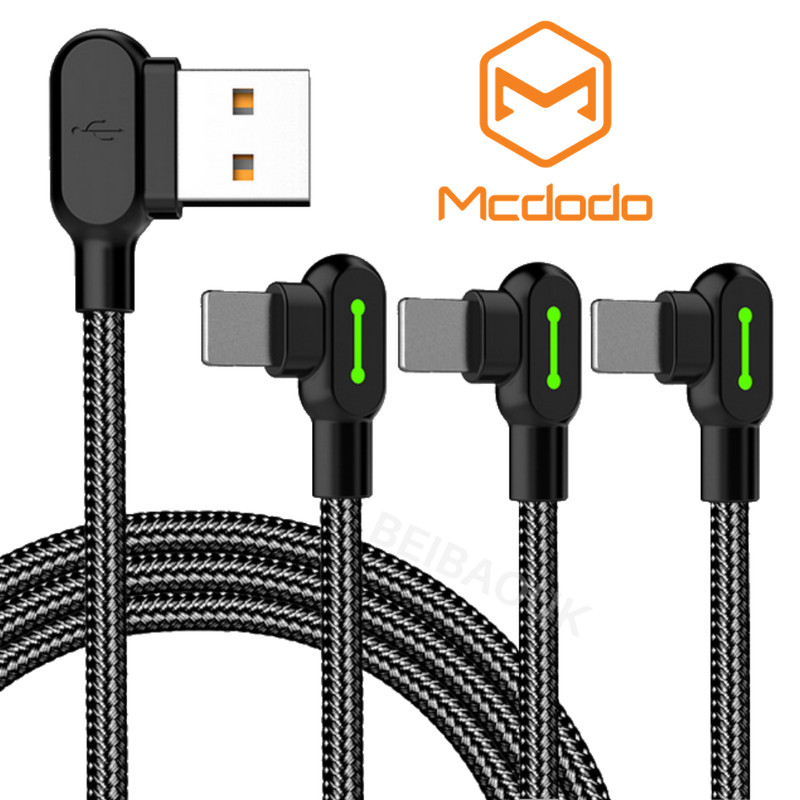 3 Pack Mcdodo 90 Degree USB Cable LED Fast Charge Data For iPhone X iPad Charger