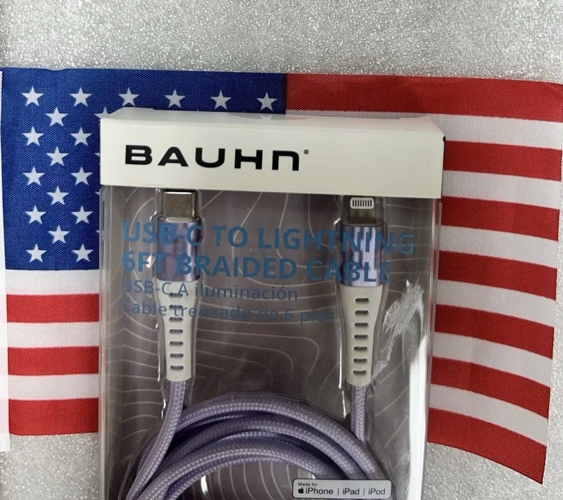 NEW! Bauhn Purple USB A To C 6 FT. Braided Fast Charging Cable gallery