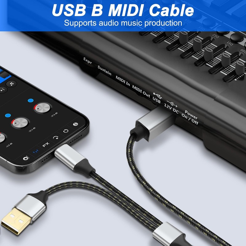 Type C + USB A to USB-B Printer Cable MIDI Cord 2 in 1 C/A Male to B Male Y S... gallery