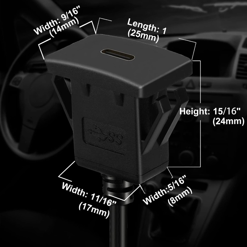 BATIGE Square Type C 3.1 Car Flush Mount Cable USB C 3.1 Panel Mount Male to ... gallery