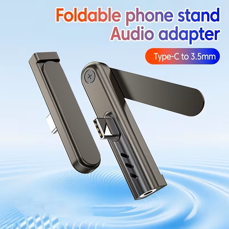 1pc USB-C Type-C to 3.5mm Audio Adapter Converter With Foldable Phone Stand US
