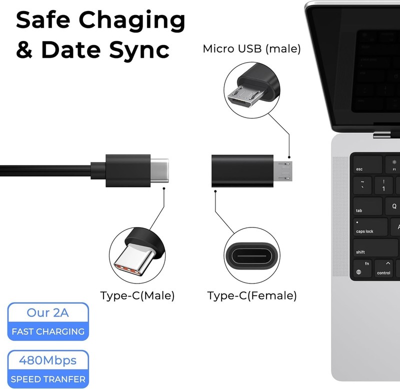 2 Pack Micro USB to USB C Adapter - Fast Data Transfer, Universal Fit gallery