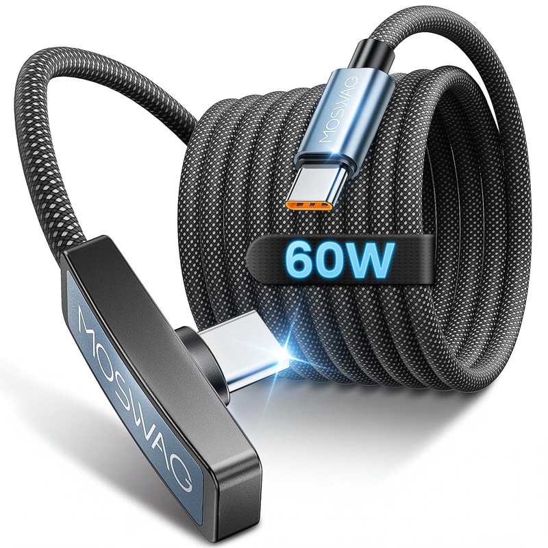 90 Degree USB to Cable 60W 2Pack 6.6ft Fast Charging Right Angle