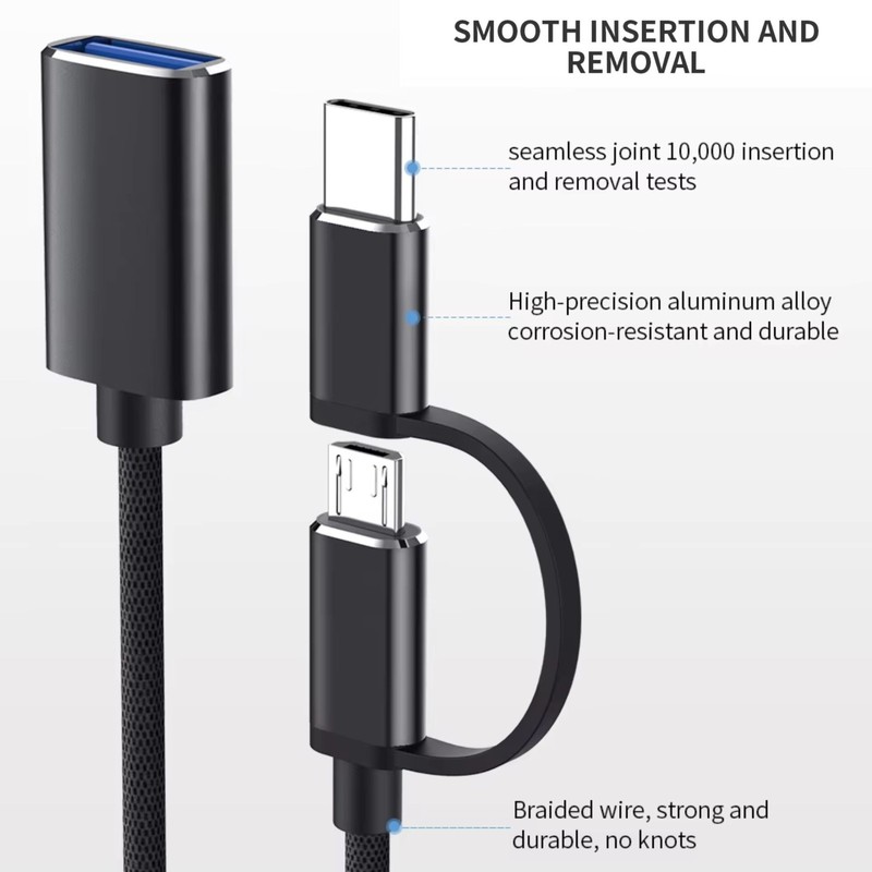 Type-C 2-in-1 Adapter Micro USB & USB 3.0 Female To USB-C Male Converter, Black gallery