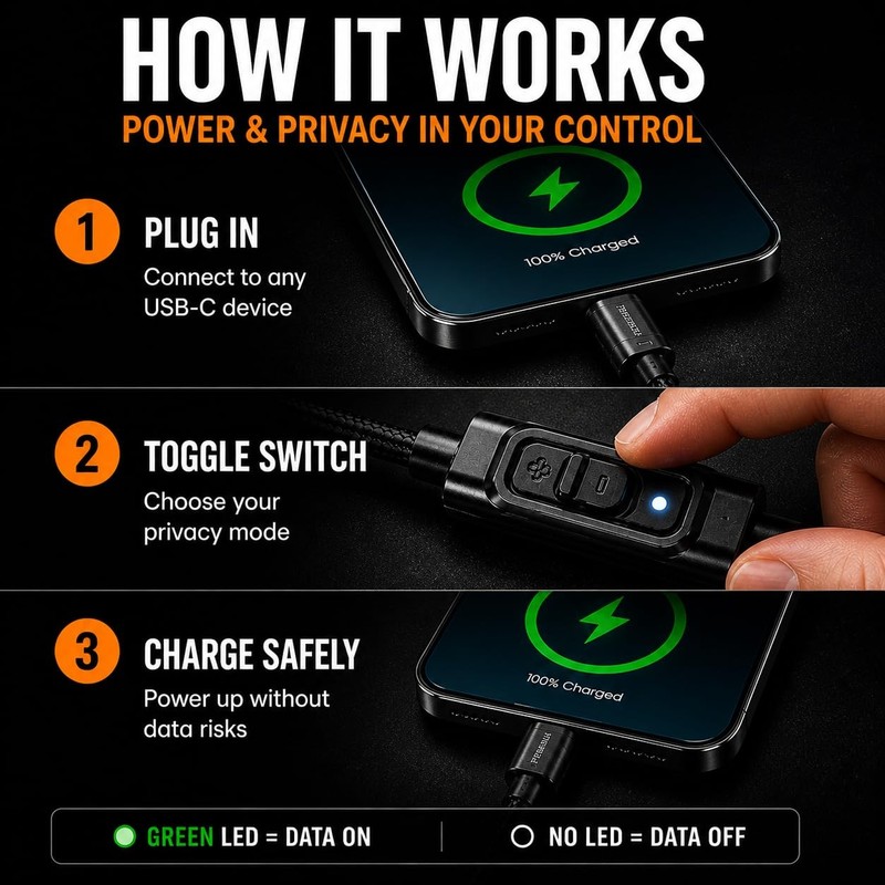 Data Blocker Cable USB-C Switchable Juice Jacking Protection - Physical Secur... gallery