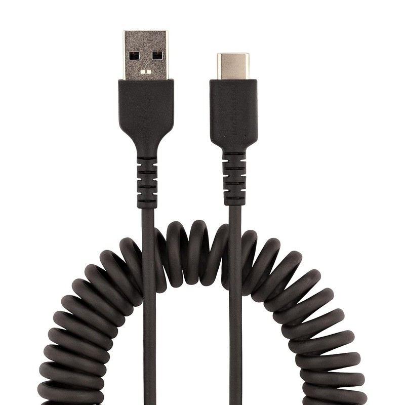 Coiled USB A to C Charging Cable - 3ft, Fast Charge, Black gallery
