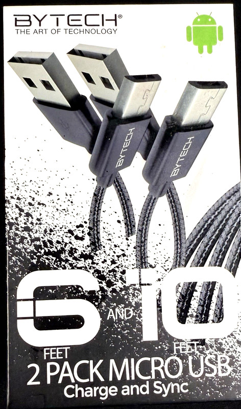 By Tech 6Ft To 10Ft Android 2 Pack Micro USB Charge & Sync