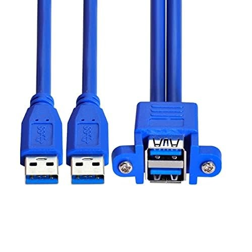 Combo Dual USB 3.0 Male To Stackable Female Extension Cable 50cm Screw Mount gallery