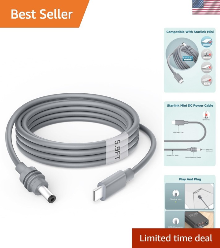 Starlink Mini USB C to DC Power Cable 1.8M – Waterproof & High-Speed Power