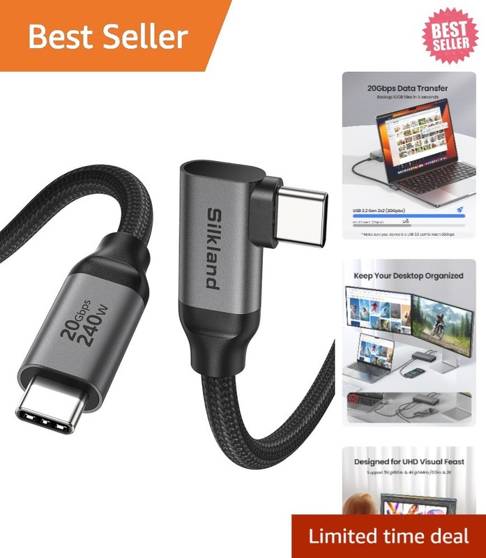 20Gbps USB C Data Cable Right Angle 1.6FT - Fast Charging & Video Output