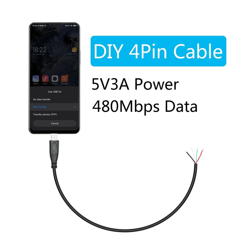 4Pcs USB 4 Pin Bare Wire 10inch, 20AWG 5V USB Plug 4 Pin Pigtail Power and Da... gallery