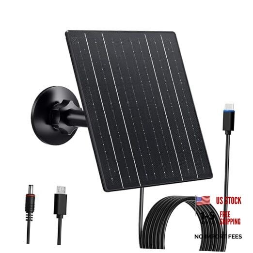 0W Solar Charger, 5V Solar Panel for Security Cameras with USB-C/Micro 1 Black