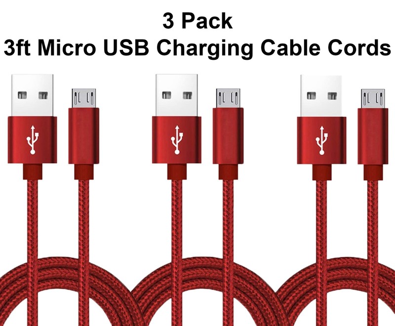 3 Pack 3ft Micro USB V9 to USB Fast Quick Charging Charger Cable Cord Red