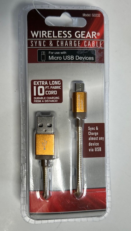USB to Micro USB, 10 ft Braided Cord, Sync & Charge Cable - Gold/Yellow - NEW gallery