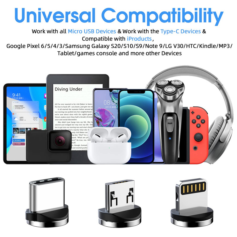 Magnetic Charging Cable [3-Pack,10Ft/10Ft/10Ft] 540° Rotating Magnetic Phone gallery